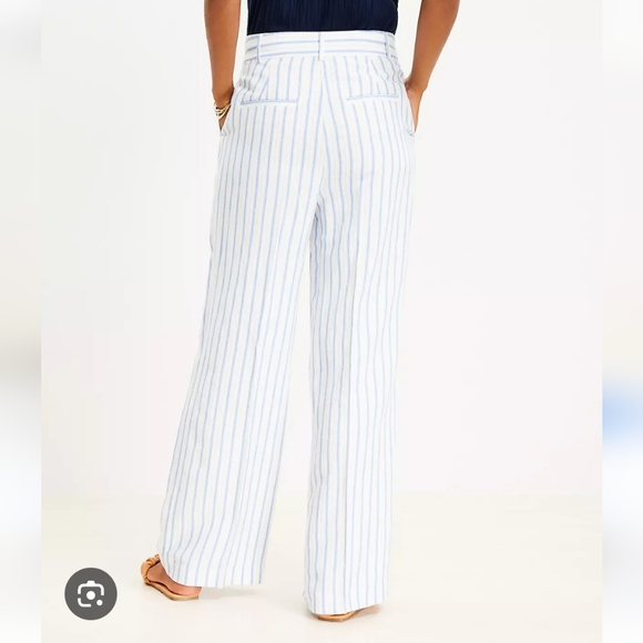 NWT Loft Peyton Trousers, Size 12 In Blue And White Stripe, Linen Blend - Picture 2 of 10